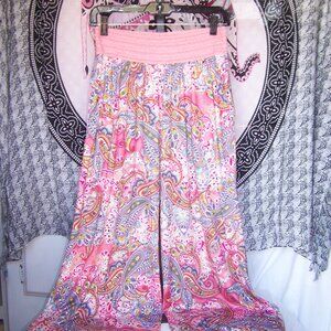 ONE WORLD Smocked Waist Pink Paisley Wide Leg Pants Sz MP